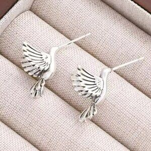 Hummingbird Silver Tone Stud Earrings
